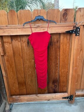 B Darlin Red Ruched Bodycon Mini Dress with Spaghetti Straps